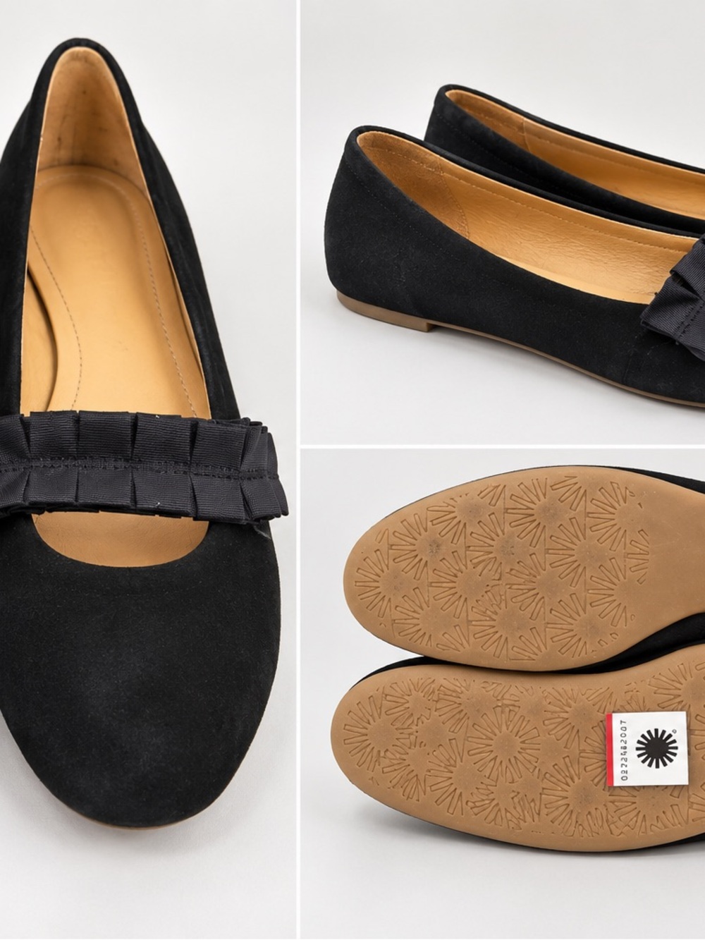 UGG Black Suede Ribbon Bow Flats - Women